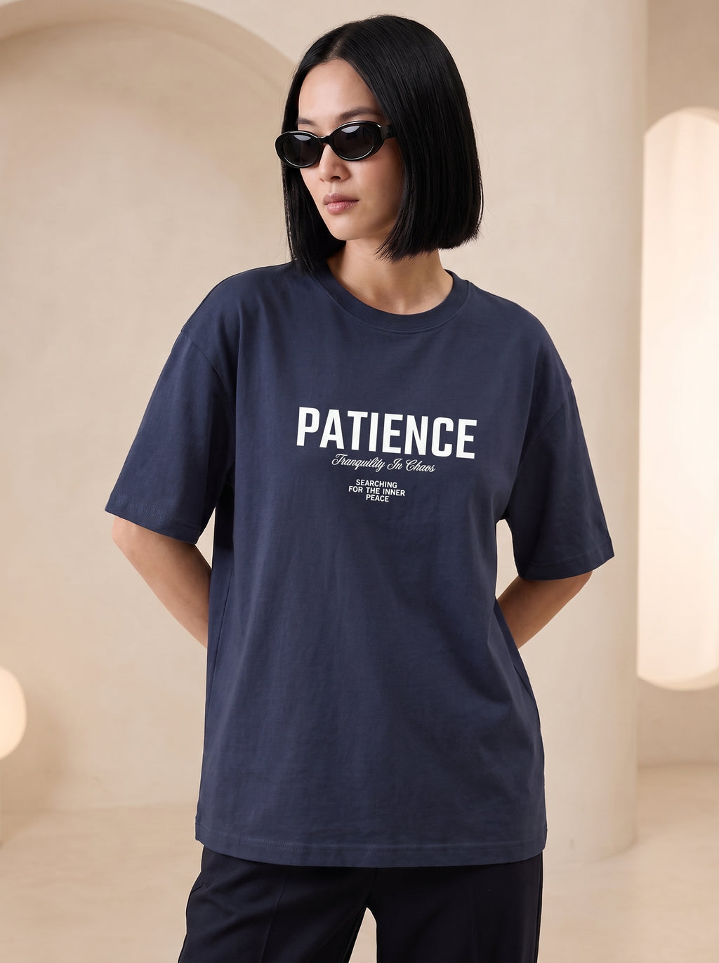 Patience: Tranquility In Chaos" Heavyweight Oversized Tee | Grain Axis