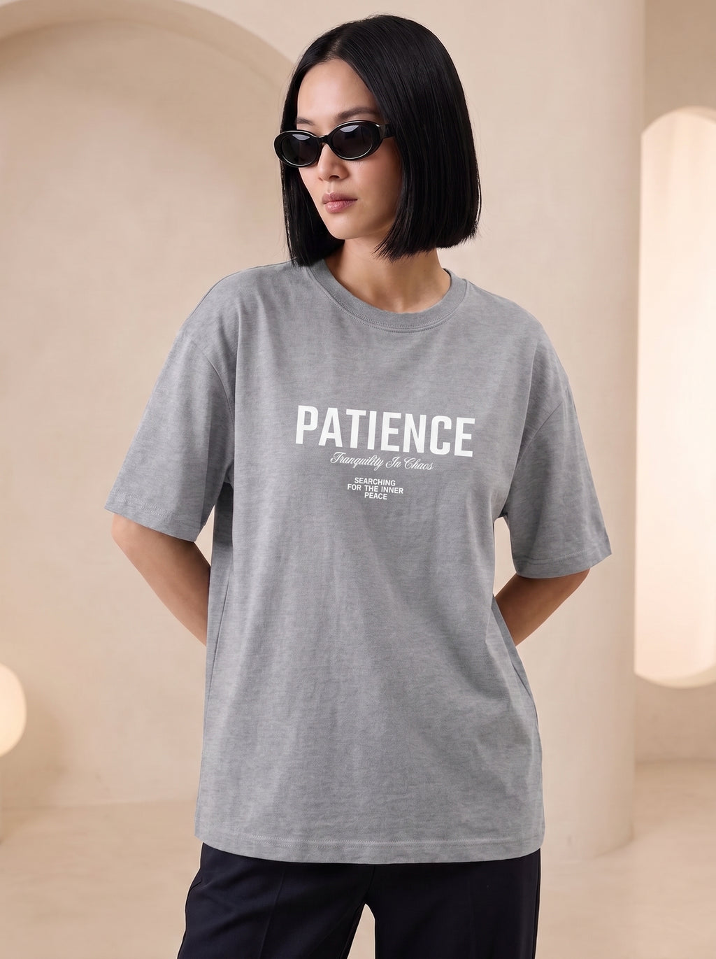Patience: Tranquility In Chaos" Heavyweight Oversized Tee | Grain Axis