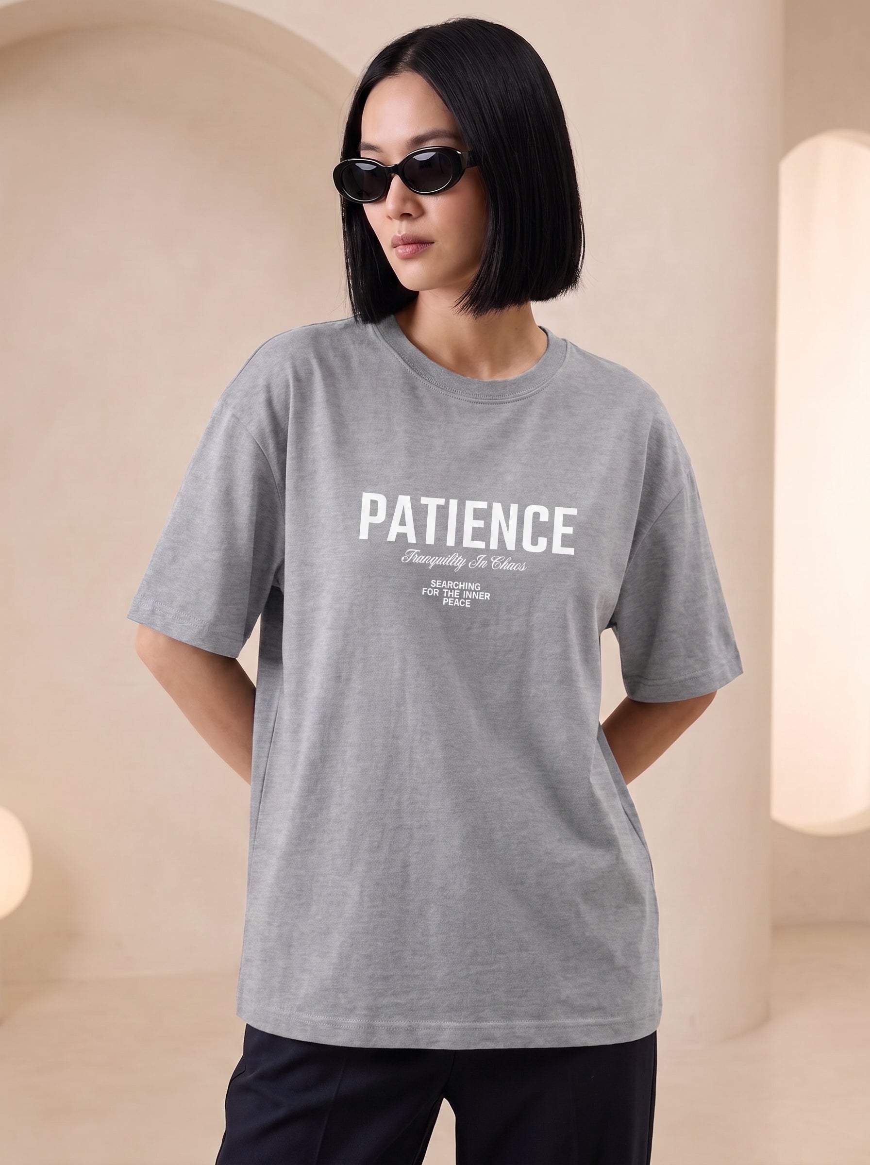 Patience: Tranquility In Chaos" Heavyweight Oversized Tee | Grain Axis