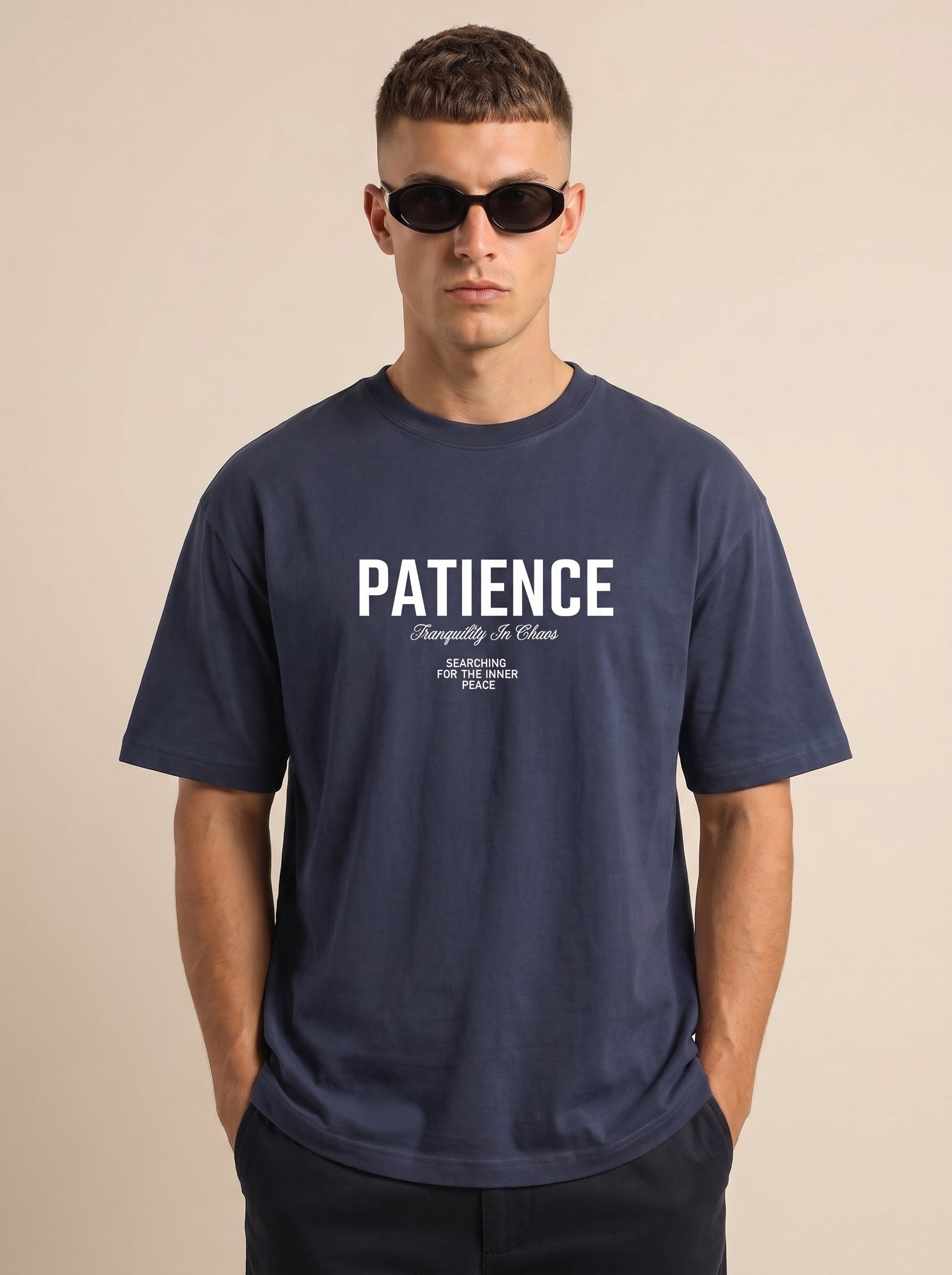 Patience: Tranquility In Chaos" Heavyweight Oversized Tee | Grain Axis