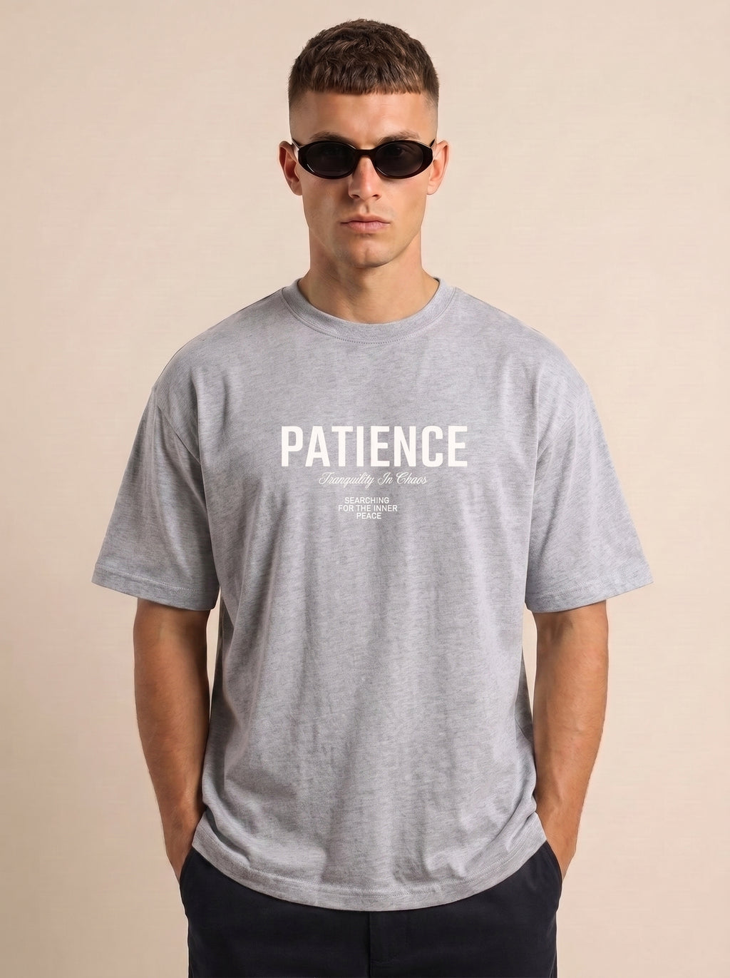 Patience: Tranquility In Chaos" Heavyweight Oversized Tee | Grain Axis