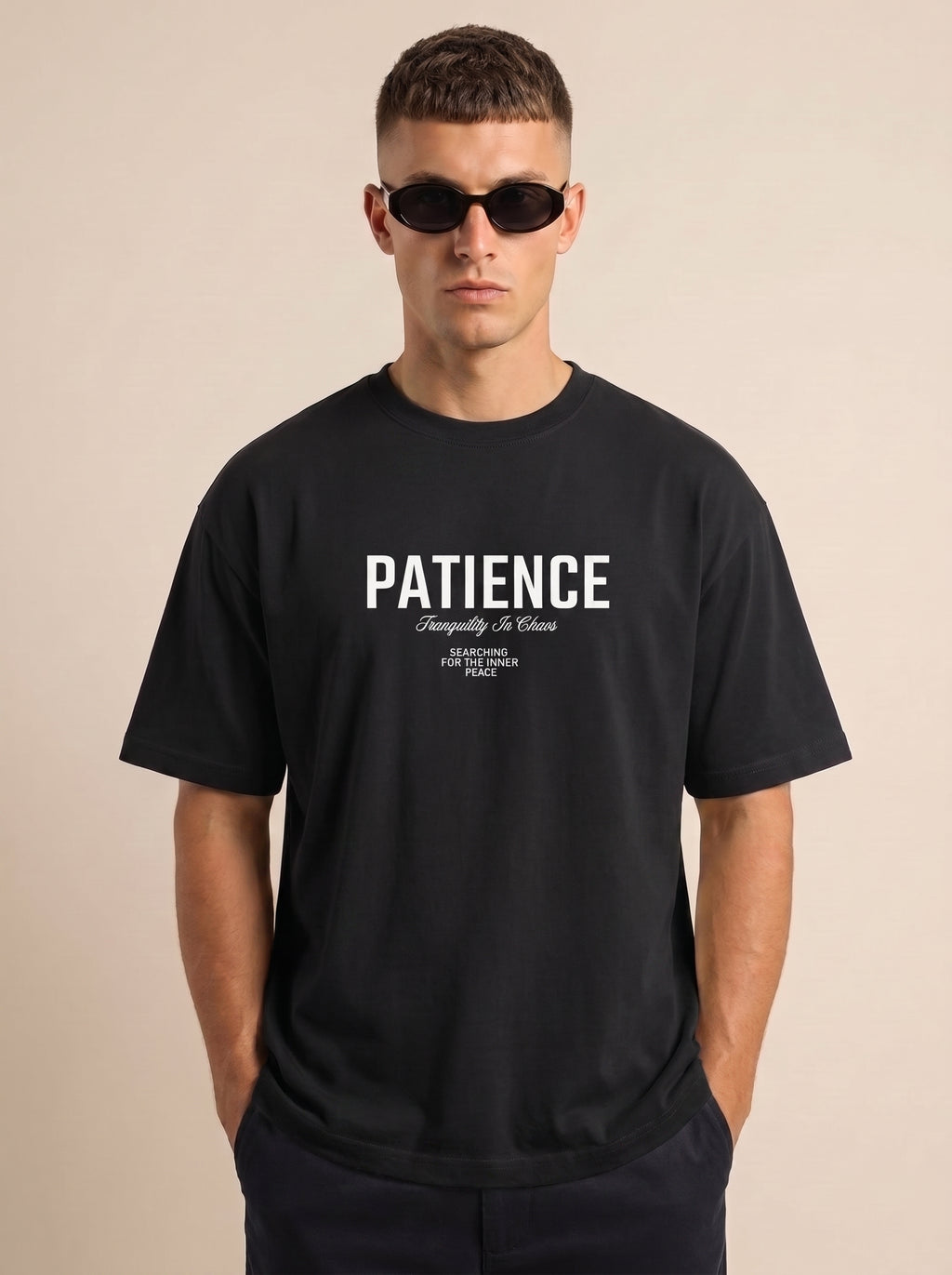Patience: Tranquility In Chaos" Heavyweight Oversized Tee | Grain Axis