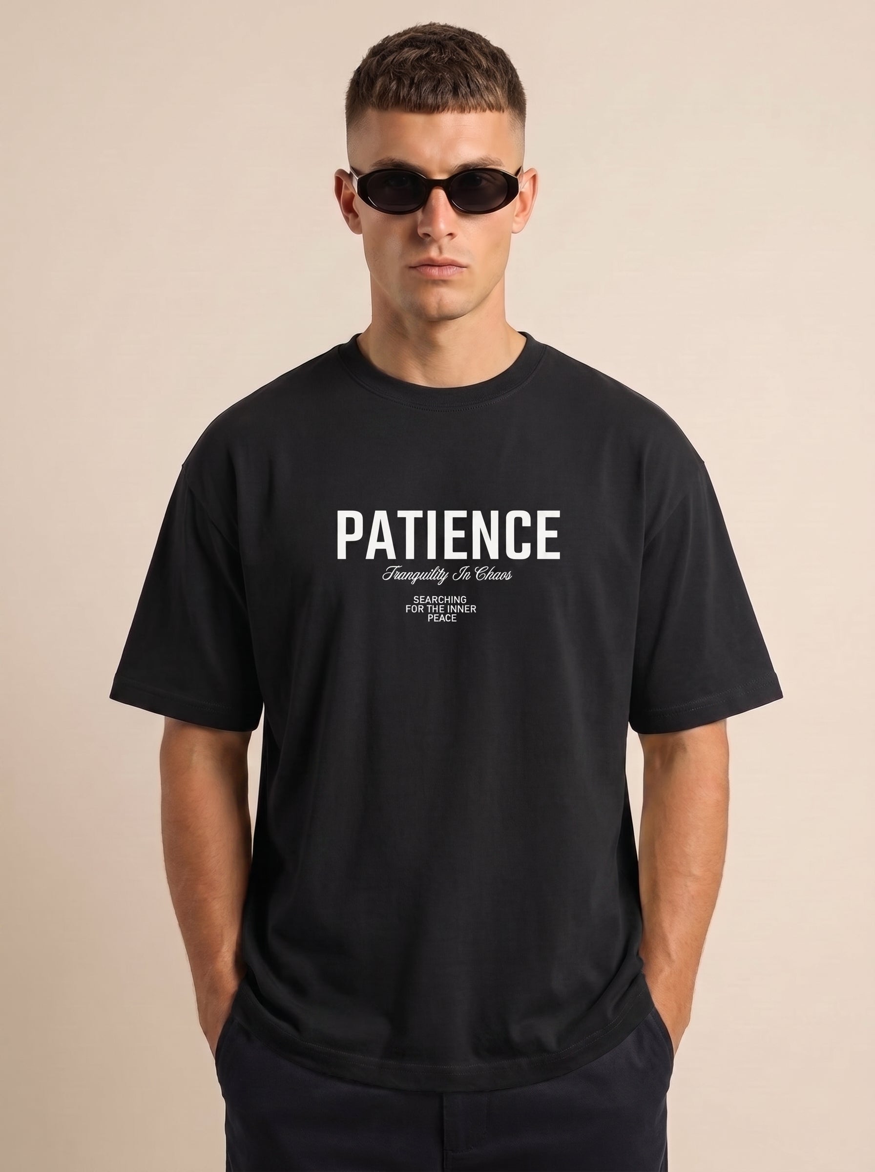 Patience: Tranquility In Chaos" Heavyweight Oversized Tee | Grain Axis