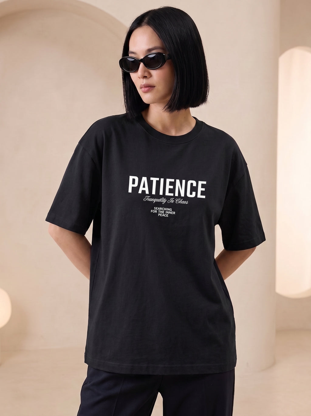 Patience: Tranquility In Chaos" Heavyweight Oversized Tee | Grain Axis