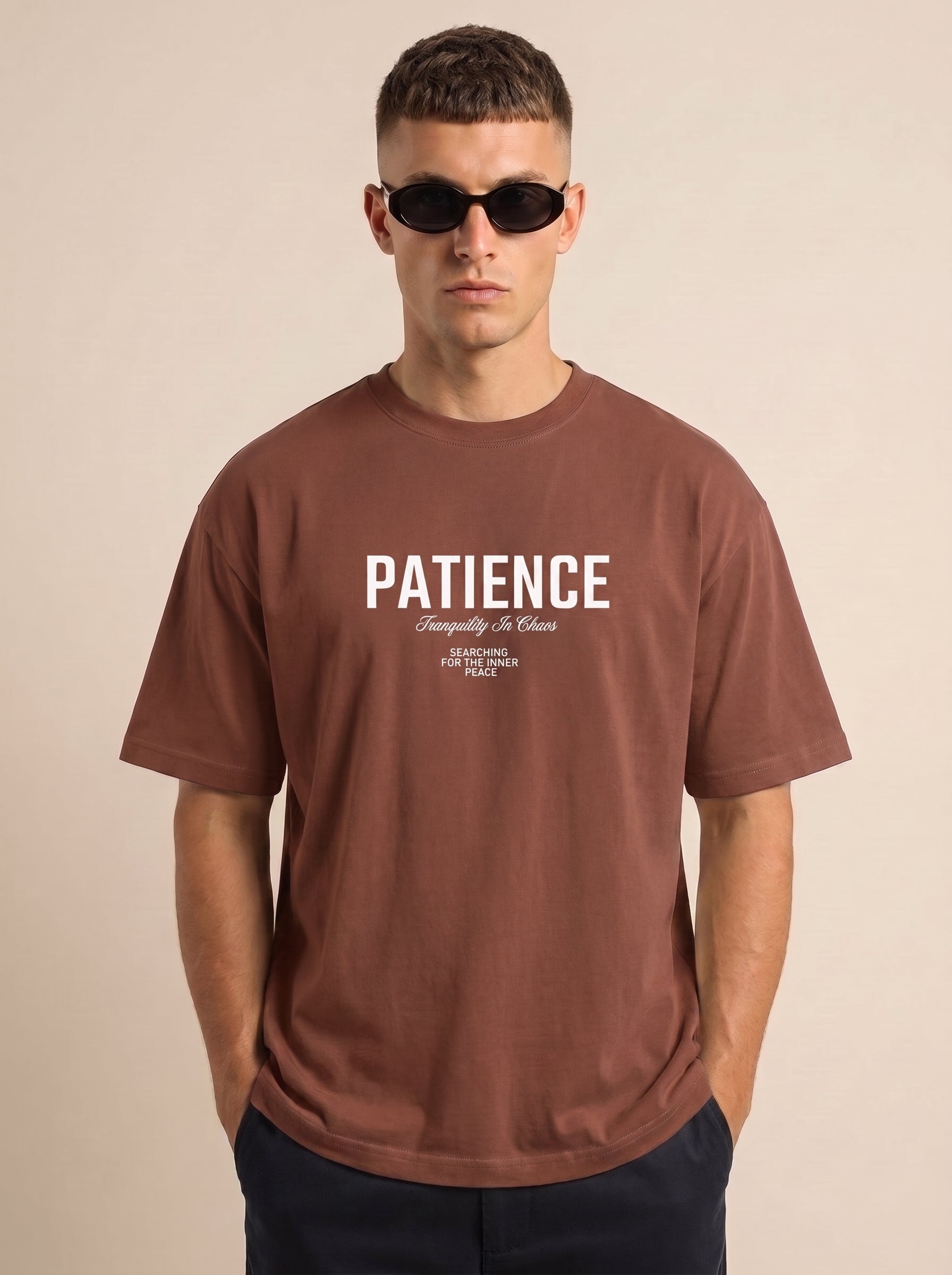 Patience: Tranquility In Chaos" Heavyweight Oversized Tee | Grain Axis